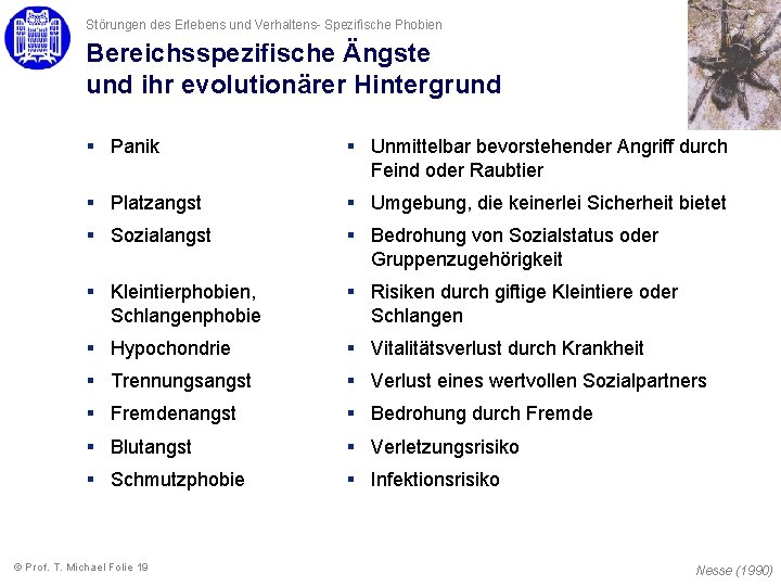 Störungen des Erlebens und Verhaltens- Spezifische Phobien Bereichsspezifische Ängste und ihr evolutionärer Hintergrund § Störungen des Erlebens und Verhaltens- Spezifische Phobien Bereichsspezifische Ängste und ihr evolutionärer Hintergrund §