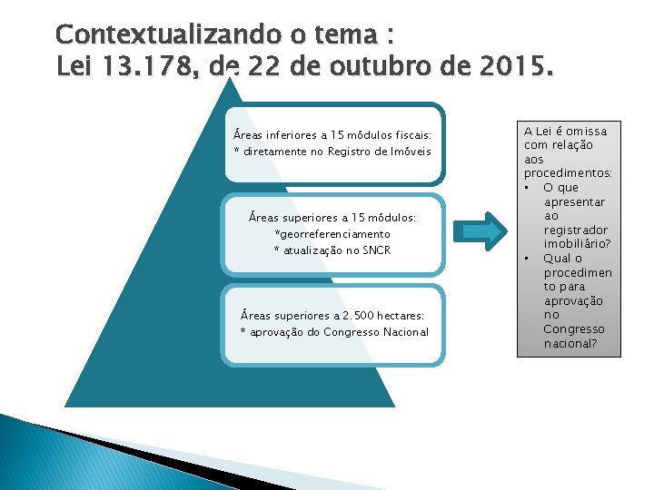 Contextualizando o tema : Lei 13. 178, de 22 de outubro de 2015. Áreas