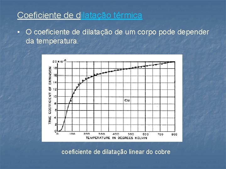 Coeficiente de dilatação térmica • O coeficiente de dilatação de um corpo pode depender