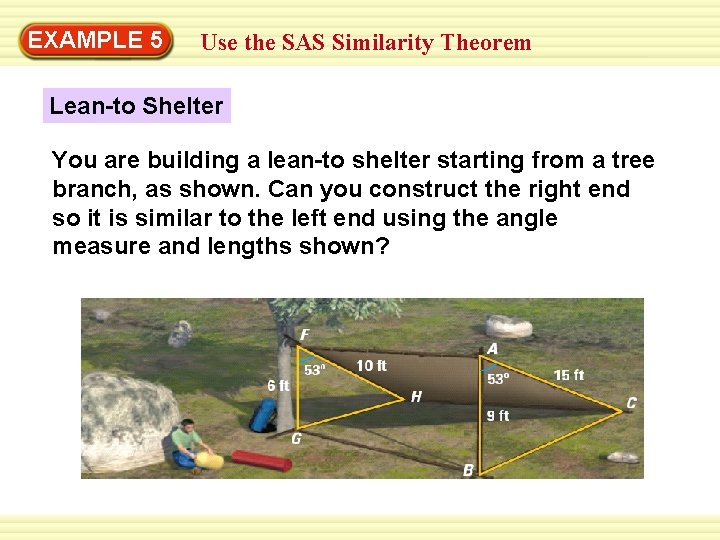 EXAMPLE 5 Use the SAS Similarity Theorem Lean-to Shelter You are building a lean-to