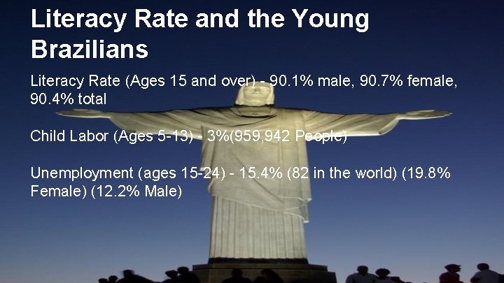 Literacy Rate and the Young Brazilians Literacy Rate (Ages 15 and over) - 90.