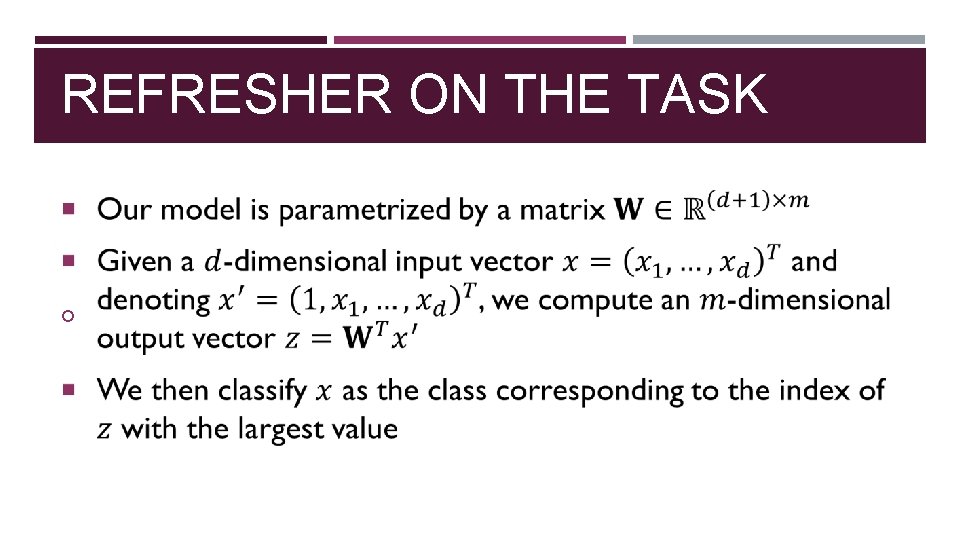 REFRESHER ON THE TASK 