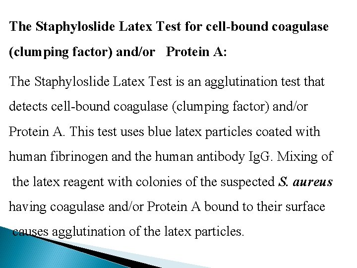 The Staphyloslide Latex Test for cell-bound coagulase (clumping factor) and/or Protein A: The Staphyloslide