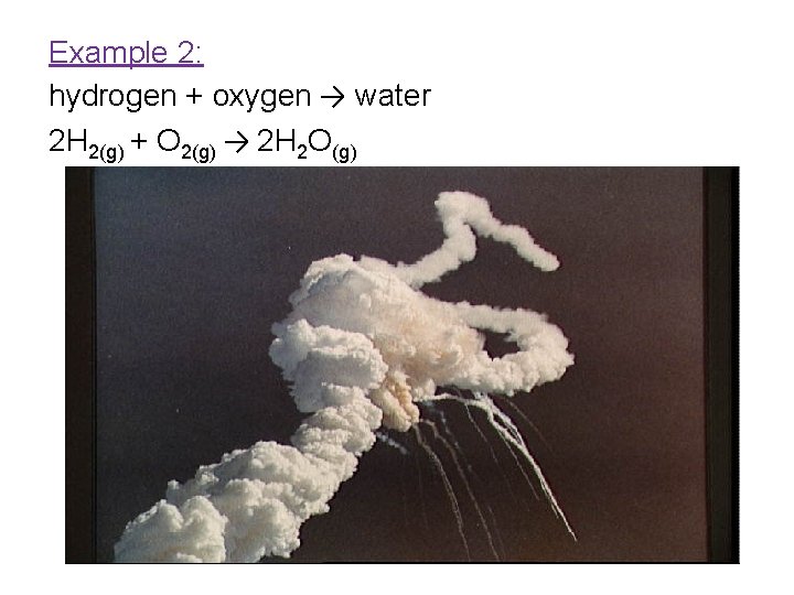 Example 2: hydrogen + oxygen → water 2 H 2(g) + O 2(g) →