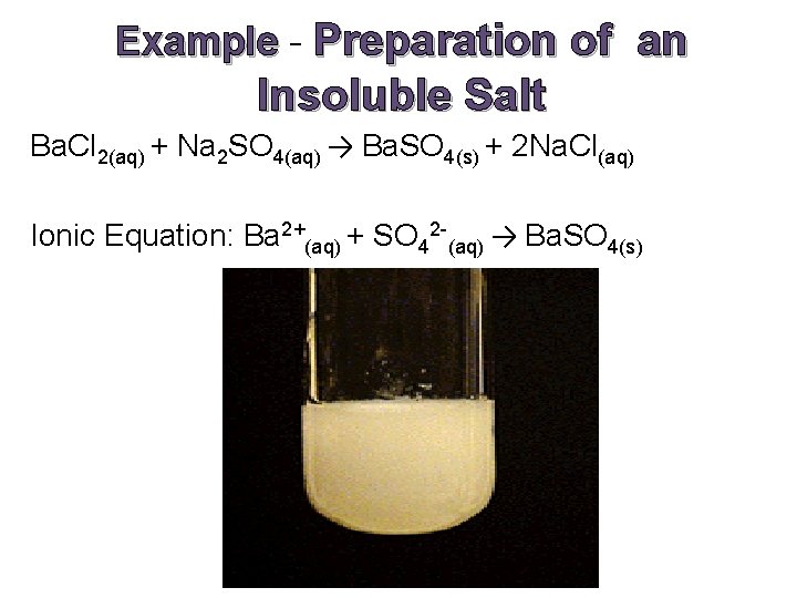 Example - Preparation of an Insoluble Salt Ba. Cl 2(aq) + Na 2 SO