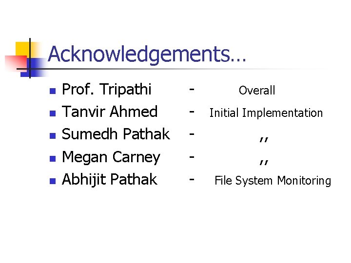 Acknowledgements… n n n Prof. Tripathi Tanvir Ahmed Sumedh Pathak Megan Carney Abhijit Pathak
