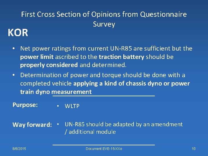 First Cross Section of Opinions from Questionnaire Survey KOR • Net power ratings from