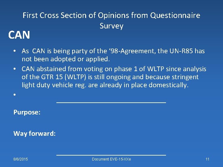 First Cross Section of Opinions from Questionnaire Survey CAN • As CAN is being