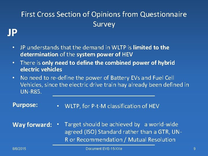 JP First Cross Section of Opinions from Questionnaire Survey • JP understands that the
