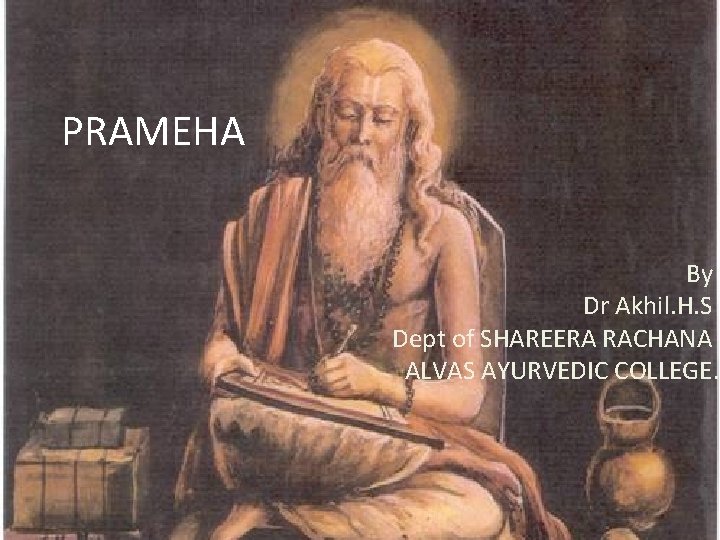 PRAMEHA By Dr Akhil. H. S Dept of SHAREERA RACHANA ALVAS AYURVEDIC COLLEGE. 