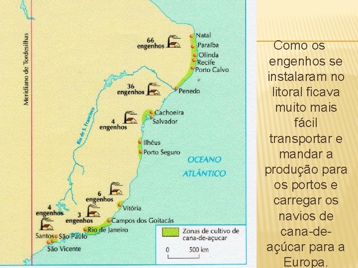 Como os engenhos se instalaram no litoral ficava muito mais fácil transportar e mandar