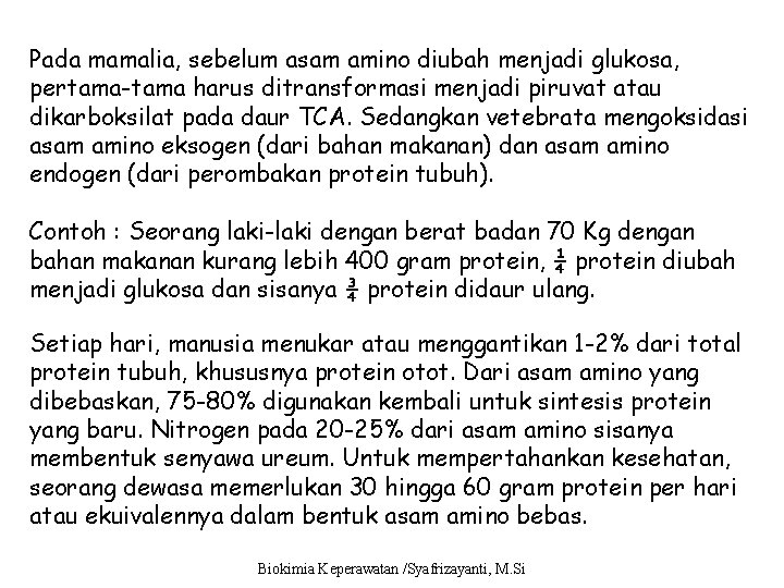 Pada mamalia, sebelum asam amino diubah menjadi glukosa, pertama-tama harus ditransformasi menjadi piruvat atau