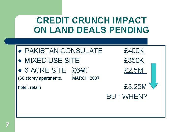 CREDIT CRUNCH IMPACT ON LAND DEALS PENDING l l l PAKISTAN CONSULATE MIXED USE