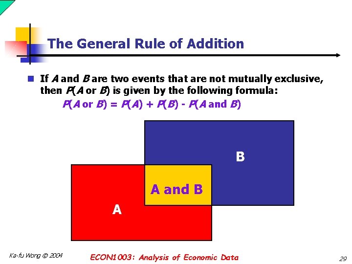 The General Rule of Addition n If A and B are two events that