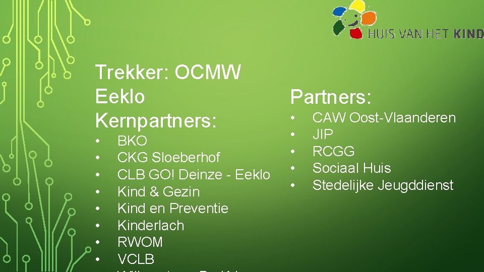 Trekker: OCMW Eeklo Kernpartners: • • BKO CKG Sloeberhof CLB GO! Deinze - Eeklo