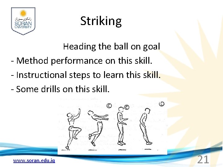 Striking Heading the ball on goal - Method performance on this skill. - Instructional