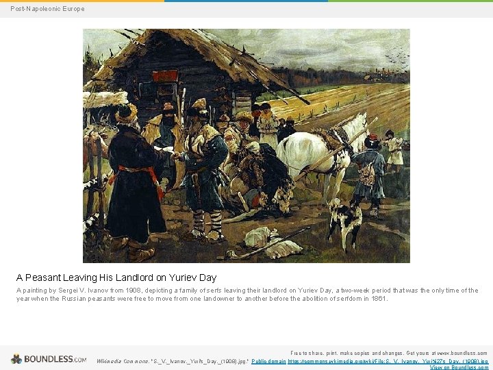 Post-Napoleonic Europe A Peasant Leaving His Landlord on Yuriev Day A painting by Sergei