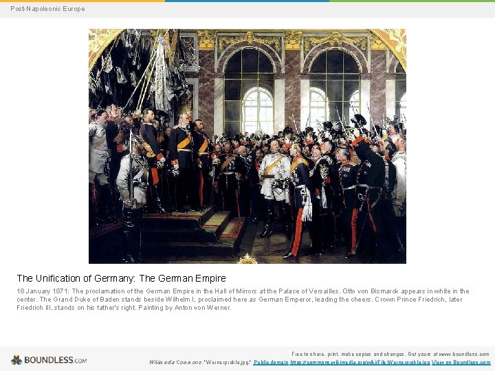 Post-Napoleonic Europe The Unification of Germany: The German Empire 18 January 1871: The proclamation