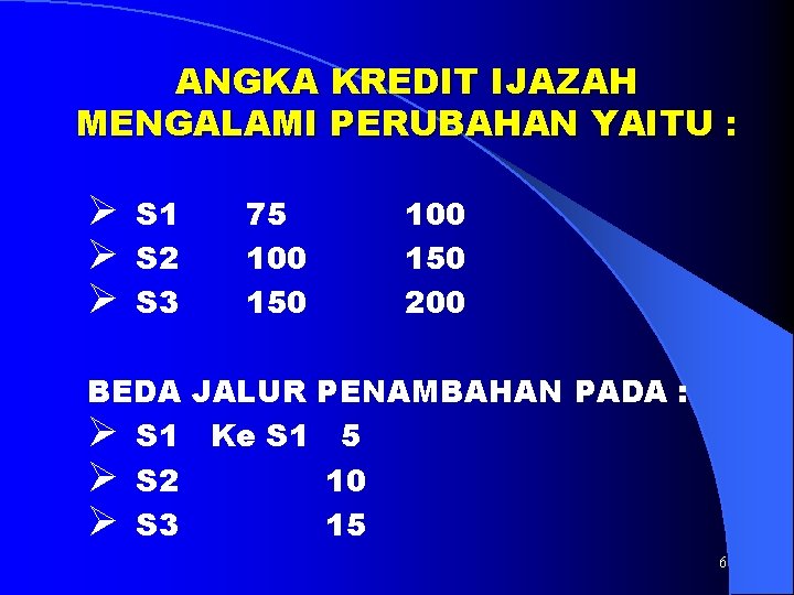 ANGKA KREDIT IJAZAH MENGALAMI PERUBAHAN YAITU : Ø Ø Ø S 1 S 2