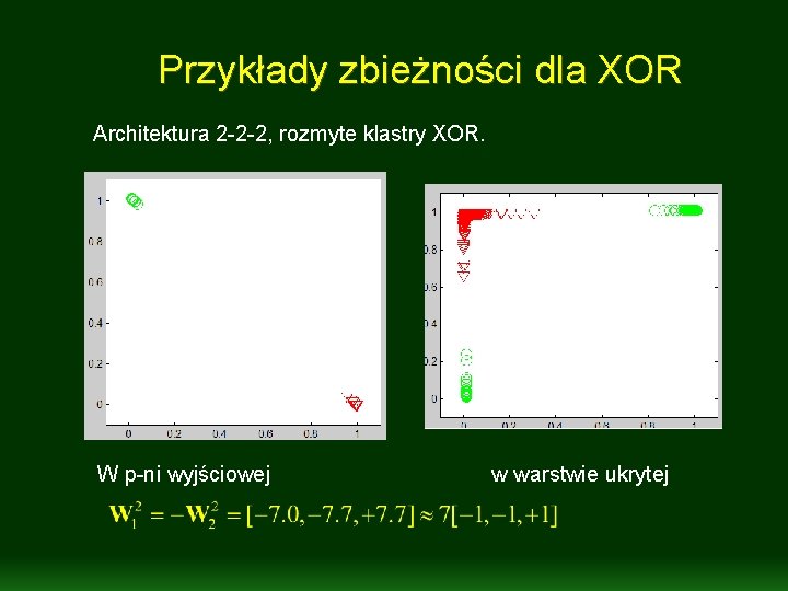 Przykłady zbieżności dla XOR Architektura 2 -2 -2, rozmyte klastry XOR. W p-ni wyjściowej
