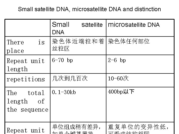 Small satellite DNA, microsatellite DNA and distinction Small satellite microsatellite DNA There is place