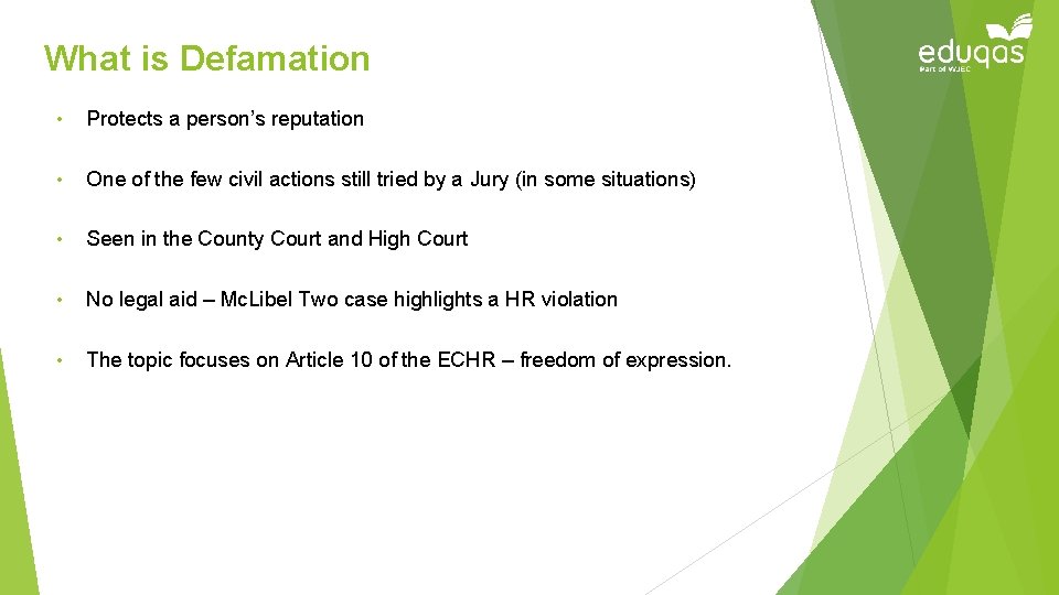 What is Defamation • Protects a person’s reputation • One of the few civil