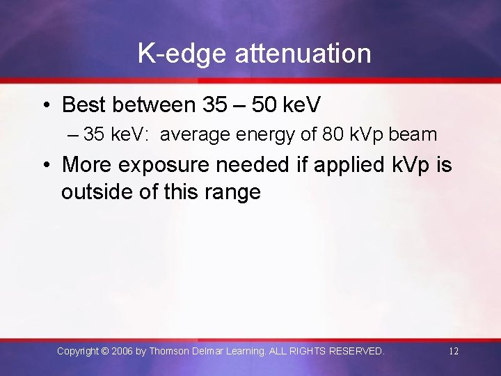 K-edge attenuation • Best between 35 – 50 ke. V – 35 ke. V: