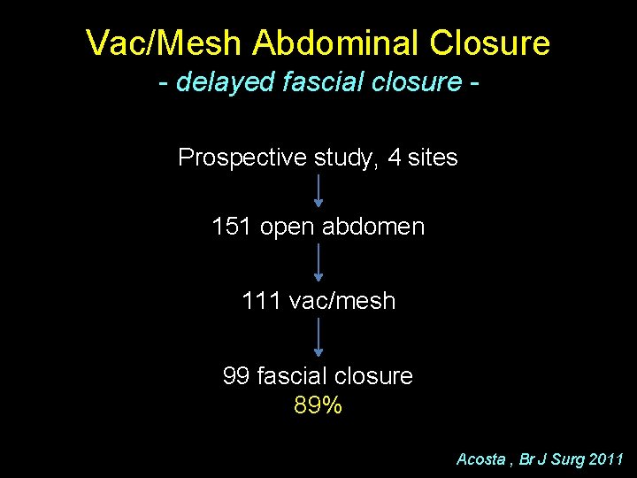 Vac/Mesh Abdominal Closure - delayed fascial closure Prospective study, 4 sites 151 open abdomen