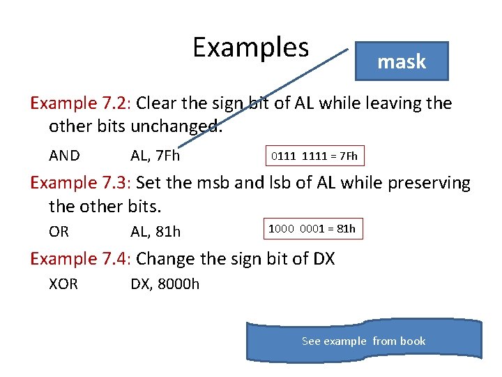 Examples mask Example 7. 2: Clear the sign bit of AL while leaving the