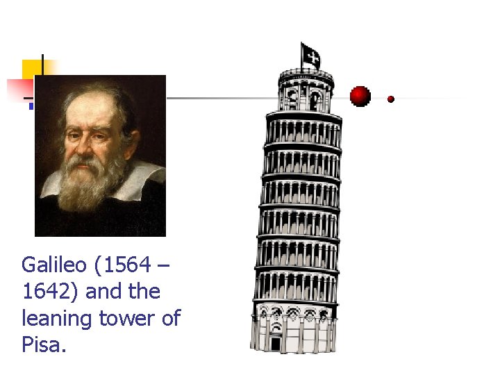 Galileo (1564 – 1642) and the leaning tower of Pisa. 