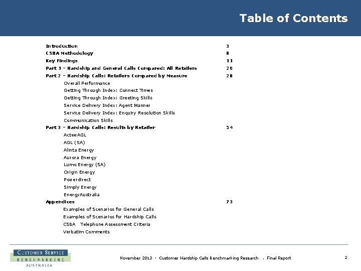 Table of Contents Introduction 3 CSBA Methodology 8 Key Findings 11 Part 1 –