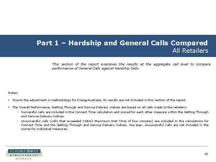 Part 1 – Hardship and General Calls Compared All Retailers This section of the