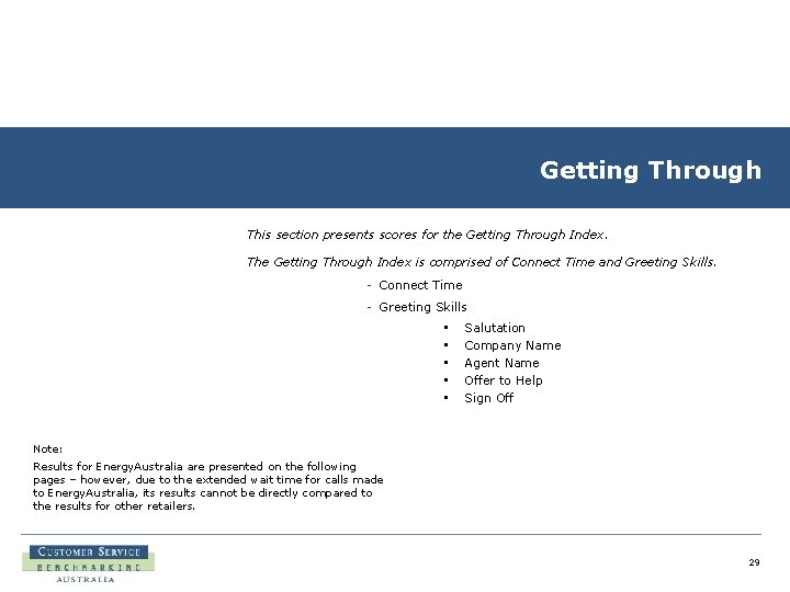 Getting Through This section presents scores for the Getting Through Index. The Getting Through