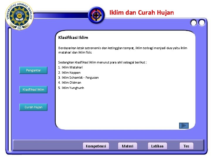 Iklim dan Curah Hujan Klasifikasi Iklim Berdasarkan letak astronomis dan ketinggian tempat, iklim terbagi