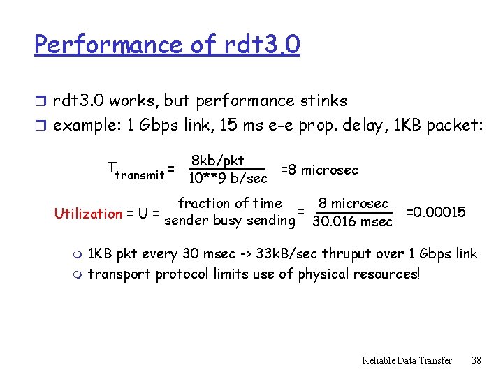Performance of rdt 3. 0 r rdt 3. 0 works, but performance stinks r Performance of rdt 3. 0 r rdt 3. 0 works, but performance stinks r