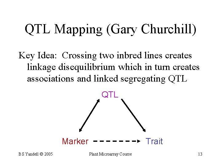 QTL Mapping (Gary Churchill) Key Idea: Crossing two inbred lines creates linkage disequilibrium which