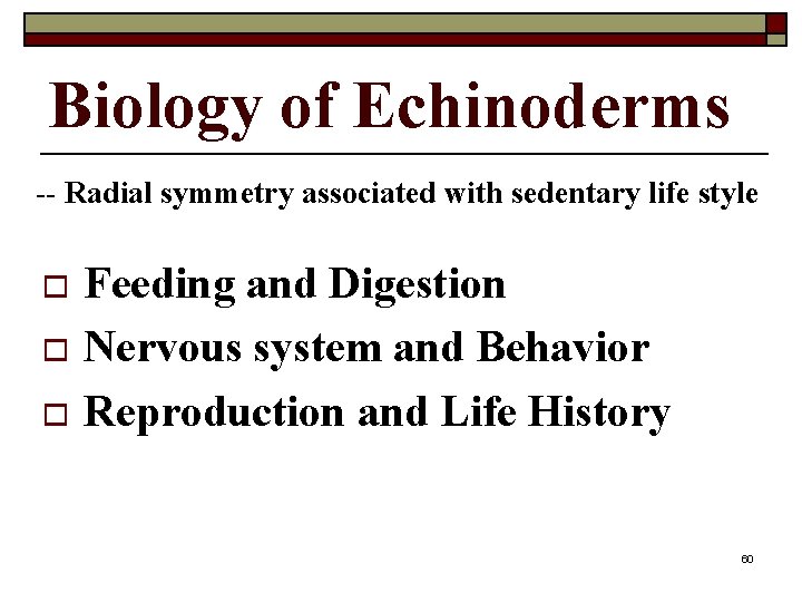 Biology of Echinoderms -- Radial symmetry associated with sedentary life style Feeding and Digestion