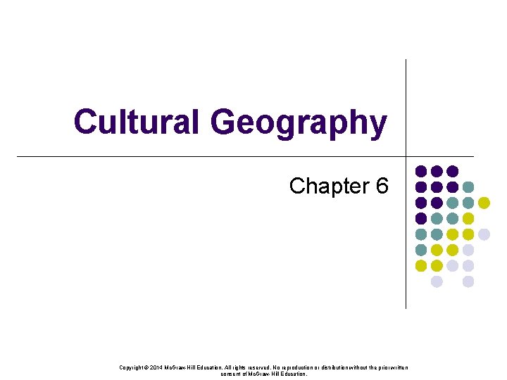 Cultural Geography Chapter 6 Copyright © 2014 Mc. Graw-Hill Education. All rights reserved. No