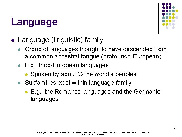 Language l Language (linguistic) family l l l Group of languages thought to have