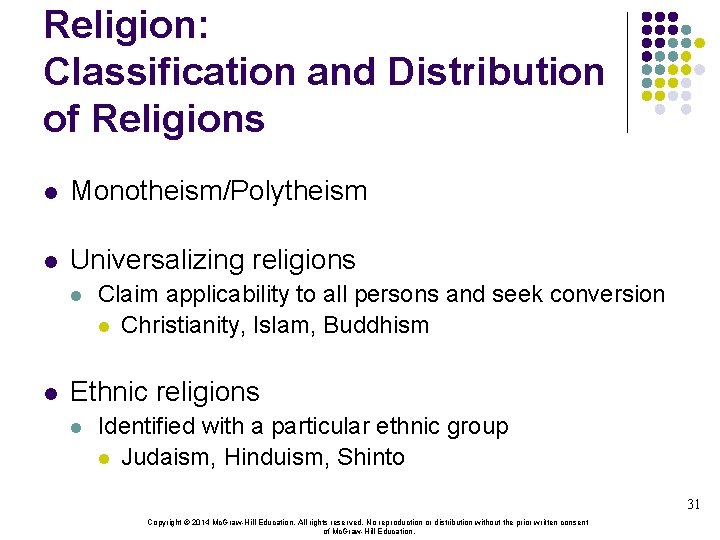 Religion: Classification and Distribution of Religions l Monotheism/Polytheism l Universalizing religions l l Claim