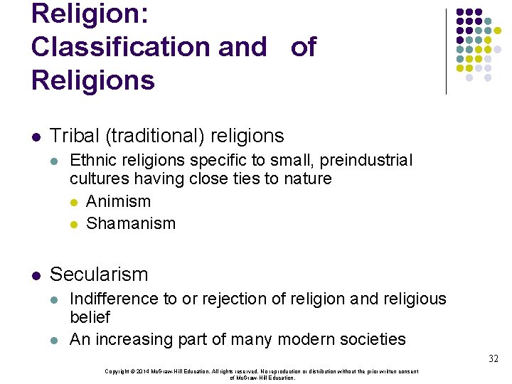 Religion: Classification and of Religions l Tribal (traditional) religions l l Ethnic religions specific