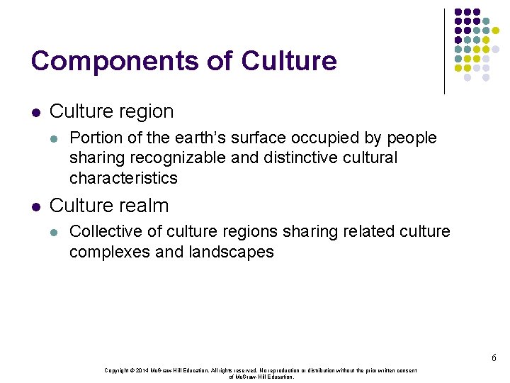 Components of Culture l Culture region l l Portion of the earth’s surface occupied