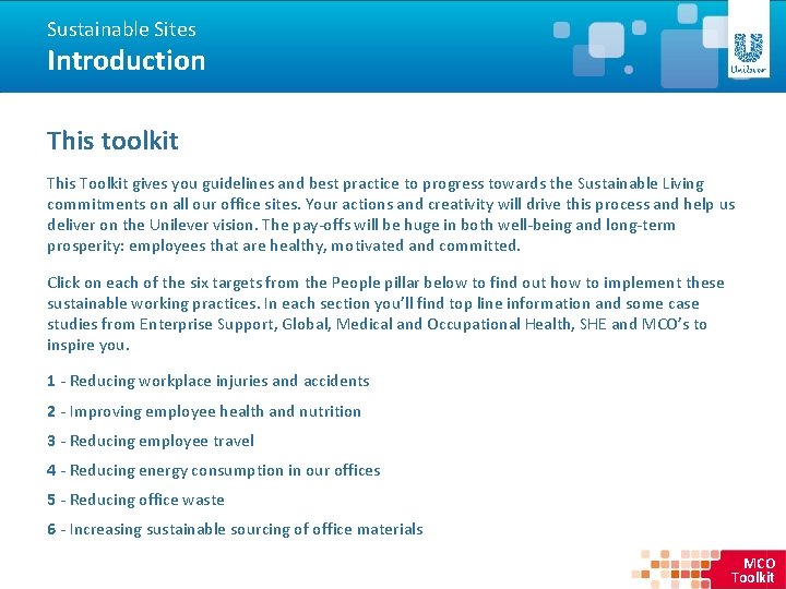 Sustainable Sites Introduction This toolkit This Toolkit gives you guidelines and best practice to