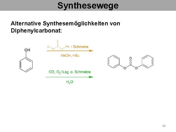 Synthesewege Alternative Synthesemöglichkeiten von Diphenylcarbonat: 32 