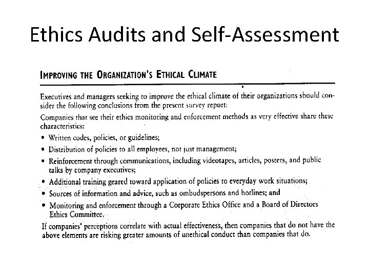 Ethics Audits and Self-Assessment 