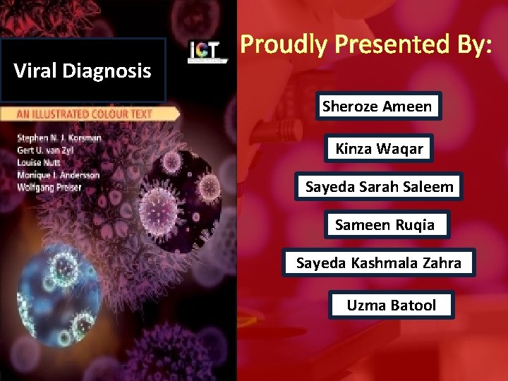 Viral Diagnosis Proudly Presented By: Sheroze Ameen Kinza Waqar Sayeda Sarah Saleem Sameen Ruqia