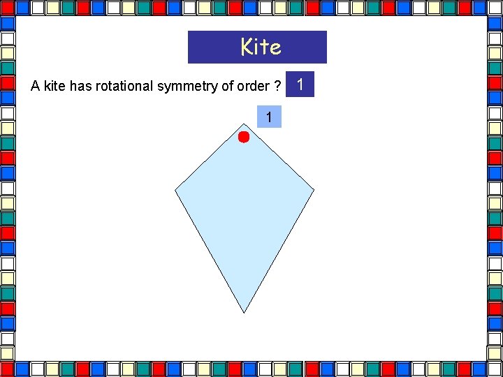 Kite A kite has rotational symmetry of order ? 1 1 