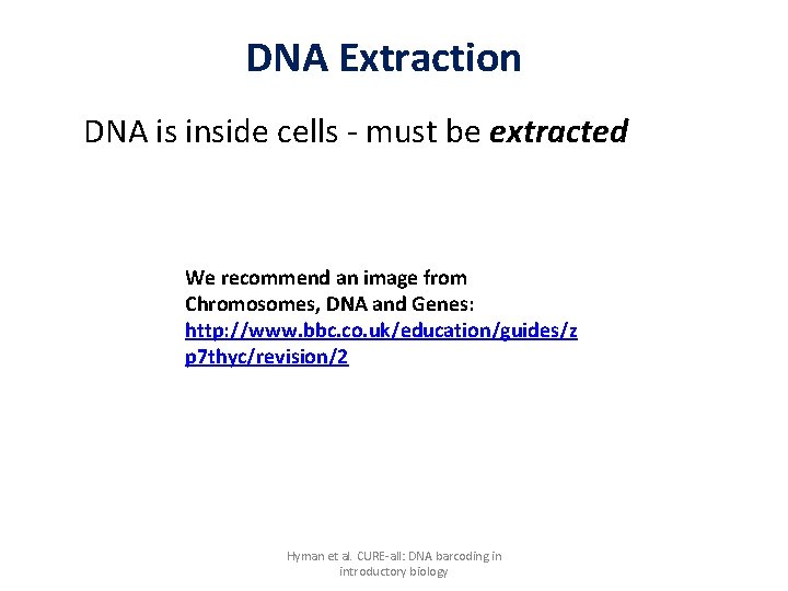 DNA Extraction DNA is inside cells - must be extracted We recommend an image