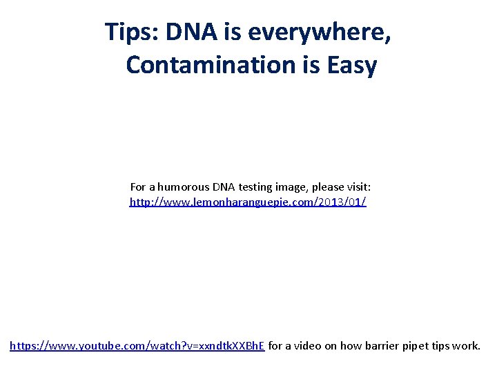 Tips: DNA is everywhere, Contamination is Easy For a humorous DNA testing image, please