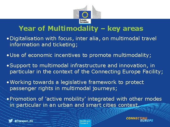 Year of Multimodality – key areas • Digitalisation with focus, inter alia, on multimodal